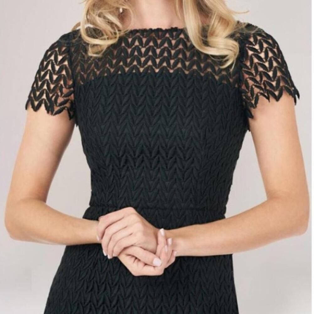 Kay Unger Tatum Floral Lace Midi Dress Black Classic Classy Old Money NWT Size 4 - Picture 3 of 15